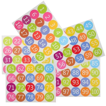 100 шт. Клейкие наклейки с номерами Цветные номерные этикетки Классификационные наклейки для детской комнаты Офис Изображение