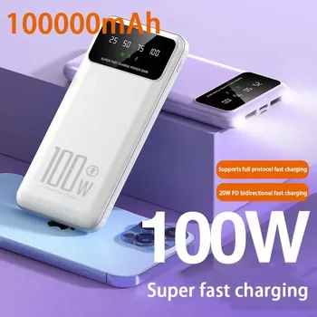 100000 мАч Power Bank 100 Вт Супер Быстрая зарядка Портативное внешнее зарядное устройство для Iphone 14 13 Samsung Huawei Xiaomi Poverbank Изображение