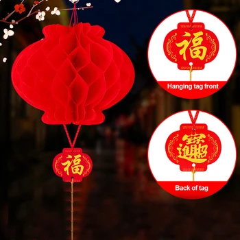 10Pcs 2023 Китайский Новый год 6 дюймов Традиционный китайский красный бумажный фонарь Подвесной подвесной водонепроницаемый фестиваль Фонари Украшение Изображение