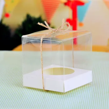 12 шт. Прозрачная пластиковая упаковка для кексов Коробка для торта Купол Favors Box Контейнер Свадебная вечеринка Кекс Коробки Подарочные коробки Поставки Изображение