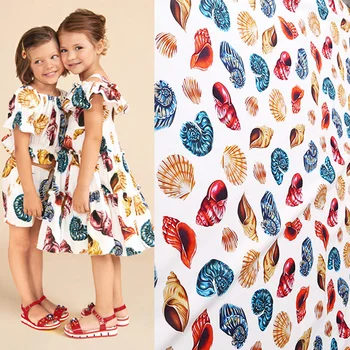 140 см ширина мода морская раковина с принтом 100% хлопок ткань для женщин и детей летнее платье блузка брюки DIY ткань шитье Изображение