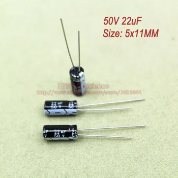  (200 шт./лот) 50 В 22 мкФ DIP алюминиевый электролитический конденсатор размером 5x11 мм со сквозным отверстием электролизный электрический конденсатор Изображение