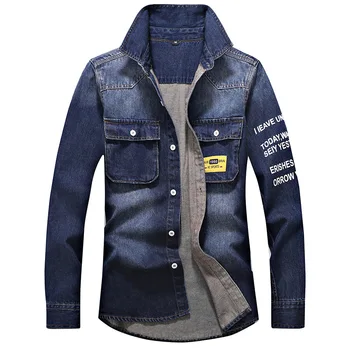 2023 Мужские рубашки Весна Джинсовая рубашка с длинным рукавом Куртка Высококачественная хлопковая мужская одежда Мужская повседневная джинсовая кардиган Изображение