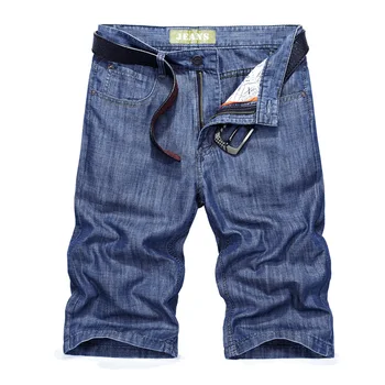 2023 Новые мужские джинсовые шорты с прямым стволом и твердой средней талией, 5-точечные корейские летние повседневные Изображение