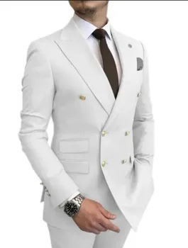 2023 Новый мужской костюм (блейзер + брюки + жилет) White Man Boutique Business Banquet Свадебное платье Двубортный элегантный мужской набор из 3 предметов Изображение