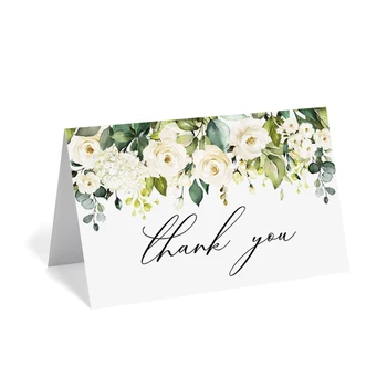 25 шт./комплект Белые розы и зелень Свадебные благодарственные открытки с конвертами, 4 