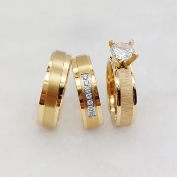 3 шт. Свадебные свадебные кольца наборы оптовых 24-каратных позолоченных титановых модных ювелирных пар Любовники обещают кольца женщинам Изображение