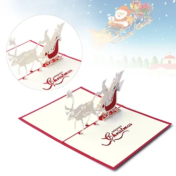 3D Up Рождественские поздравительные открытки Сани Санта-Клауса ручной работы Праздничная открытка с конвертом Набор для рождественских новогодних подарков Изображение
