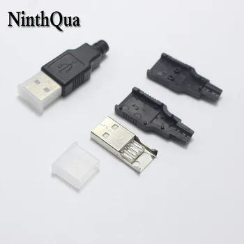4 комплекта DIY USB 2.0 Тип A Сварочный тип Штекерный разъем с пылезащитным колпачком 4 в 1 Адаптер разъема для кабеля OD 3,0 мм Черный Изображение