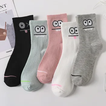 5 пар симпатичных носков с принтом для женщин Harajuku Korean College Style Mid Tube Calcetines Girls All-Match Дышащие носки Изображение