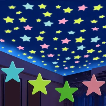 50 шт. Светящиеся 3D звезды светятся в темноте на наклейках на стенах, детях, детских комнатах, спальнях, потолках, флуоресцентной пентаграмме домашнего декора Изображение