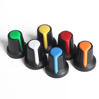 6 цветов WH148 Колпачк ручки потенциометра, 30 шт. Различные ручки регулировки громкости в красном, желтом, синем, зеленом, белом, оранжевом ключе AG2 Изображение
