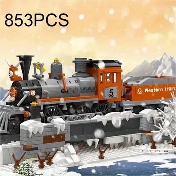 853PCS Паровоз Строительные блоки Городской автомобиль Западный снежный поезд Путь Сборка модели Кирпичи Игрушки Рождественские подарки для детей Изображение
