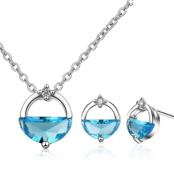 925 стерлинговое серебро синий кристалл элегантные ювелирные изделия наборы для женщин свадебные серьги ожерелья аксессуары бесплатная доставка Изображение