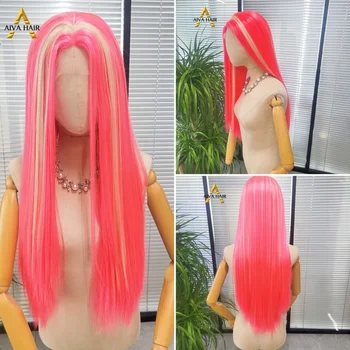 AIVA Розовый кружевной передний парик Модные 30-дюймовые синтетические парики Прозрачные кружевные передние парики для женщин Омбре Термостойкий с детскими волосами Изображение