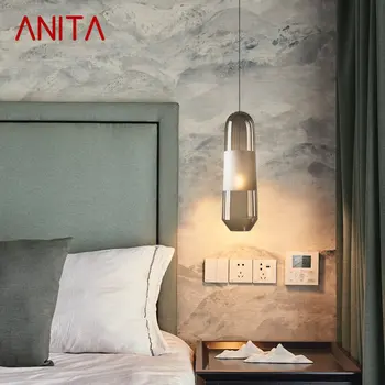 ANITA Скандинавские стеклянные подвесные люстры Светодиодные современные креативные подвесные светильники для домашней столовой Спальня Прикроватные декоративные светильники Изображение