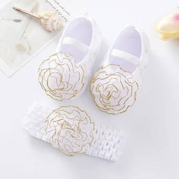 Baywell Lovely Lace Solid Princess Shoes с резинкой для волос для девочек Набор ходунков для малышей 0-12 месяцев Изображение