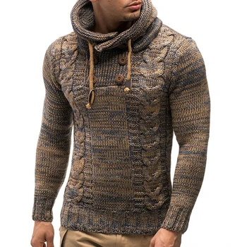 Comfy Модный мужской свитер Пуловер Толстовка с капюшоном Куртка с длинным рукавом Slim Fit Slim Knit Свитер Водолазка Акрил Изображение