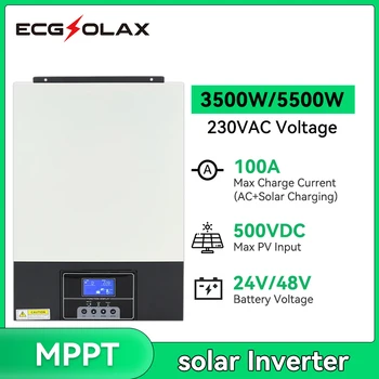 ECGSOLAX 3,5 кВт 5,5 кВт Гибридный солнечный инвертор 24 В 48 В Встроенный солнечный контроллер MPPT 100A Max PV 500 В постоянного тока Чистый синусоидальный инвертор Изображение