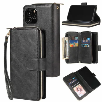 Flip Кожаный кошелек на молнии Чехол для телефона для iPhone 15 14 Plus 13 12 Mini 11 Pro Max XS Магнитный держатель карты Слоты Крышка браслета Изображение