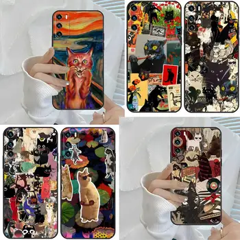 Fun Cat Art Чехол для телефона Huawei P 40 50 30 20 10 Plus Lite Psmart 2019 2020 Y5 Prime 2018 Y5 Y6 Y5II Y6P Y8S Y8P Чехол Изображение