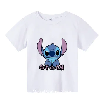 Kawaii Lilo Stitch Смешная мультяшная футболка Детская вышивка Симпатичная футболка манги Y2k Графическая футболка Уличная одежда Топ Футболки женские Изображение