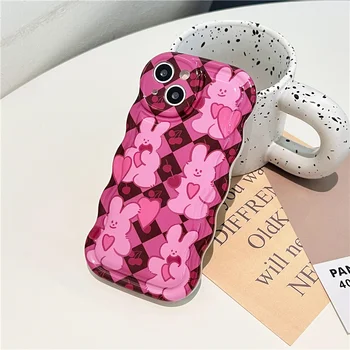 Korean Ins Rose Pink Heart Rabbit Чехол для iPhone 14 13 Pro Max Plus Чехол для телефона на задней панели 12 11 Pro Max X XS Max Capa Изображение