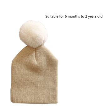 N80C Шапки для малышей Детская вязаная шапка Зимние шапки PomHats Теплая шапочка Вязаная шапка подходит для мальчиков и девочек от 6 месяцев до 2 лет Изображение