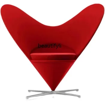 Nordic Light Роскошный дизайнерский минималистичный одноместный кресло для отдыха в форме сердца с высокой спинкой Красный тканевый одноместный диван Изображение