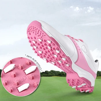 PGM Новая обувь для гольфа Женская водонепроницаемая обувь из микрофибры Противоскользящие кроссовки с супермягкой межподошвой 골프화 Изображение