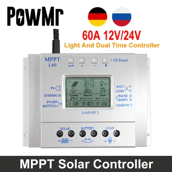 PowMr MPPT 60A Солнечный контроллер заряда ЖК-дисплей с USB 5 В 1500 мА Солнечный регулятор Высокоэффективная система слежения за солнечными батареями Изображение