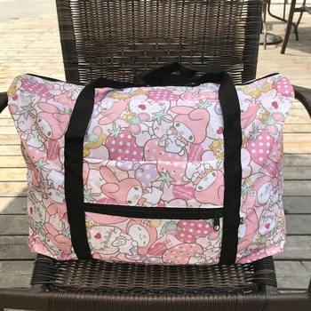 Sanrio Kawaii Kuromi HelloKitty Складная сумка для багажа Дорожная сумка Большая емкость Удобная сумка для хранения Изображение