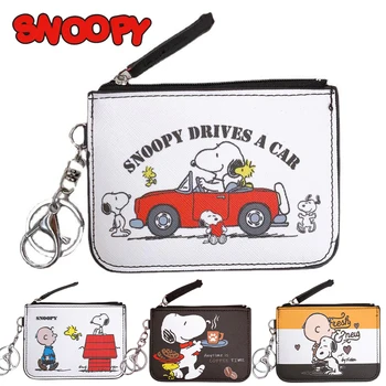 Snoopy PU кожаные кошельки для монет Небольшие сумки для мелочи Женские карманные кошельки Чехол для ключей Мини-функциональный мешочек для карт Изображение