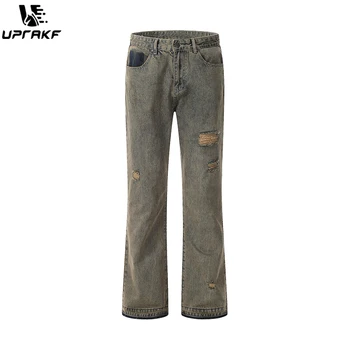 UPRAKF Рваные джинсы Уличная одежда Базовые брюки High Street Pantalones Потертые повседневные карманные джинсовые моды Изображение