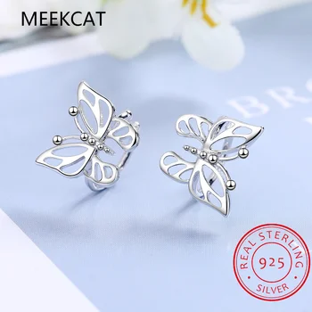 Women Real 925 Стерлинговое серебро 925 пробы Sweet Butterfly Ear Cuff Clip On Earrngs For Women Daugther Party Jewelry DS3603 Изображение