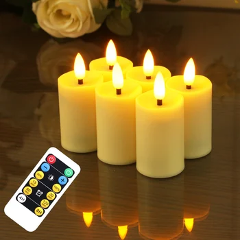 WRalwaysLX Набор из 6 беспламенных чайных светильников с дистанционным управлением, вотивные свечи с питанием от батареи для домашнего декора, 3,8 см * 8 см Изображение