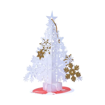 Y1UB 3D Всплывающие Открытки Рождественская Снежинка Дерево Поздравительная Открытка с Конвертом На Новый Год Изображение
