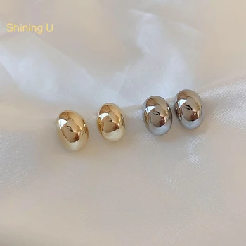 Блестящие U-образные позолоченные серьги-гвоздики для женщин S925 Серебряная игла Простые модные ювелирные изделия Изображение
