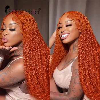 Бразильская распродажа Рыжий Оранжевый Кудрявый 13×4 4×4 Кружевной передний парик Кудрявый прозрачный кружевной фронтальный парик из натуральных волос для женщин Изображение