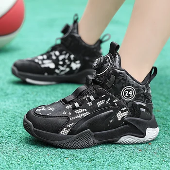 Бренд Детская баскетбольная обувь для мальчиков 2023 Новый дизайн Вращающиеся кнопки Детские кроссовки Нескользящая тренировочная спортивная обувь для мальчиков Изображение