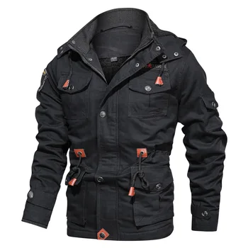 Брендовые зимние куртки Мужчины с капюшоном Плюшевое утолщенное пальто Мужская тактическая хлопковая средняя рабочая одежда 2023 Bomber Tactical Coats Изображение