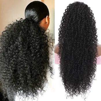Великолепный синтетический хвост для чернокожих женщин с регулируемой резинкой и естественной текстурой Кудрявые волосы для наращивания 50 см Изображение