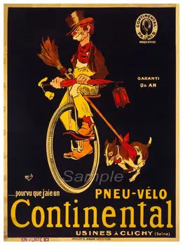 Винтажная континентальная велосипедная шина Французский рекламный плакат Печать Изображение