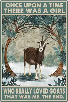 Винтажный плакат для любителей коз Металлический знак Жила-была девушка, которая очень любила коз Жестяные знаки Ретро-табличка Изображение