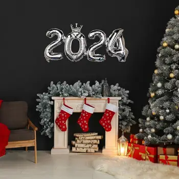 Воздушный шар на день рождения 2024 Яркий цвет Противовзрывной номер Воздушный шар Универсальный новогодний праздник Украшение для украшения 2024 Число Изображение