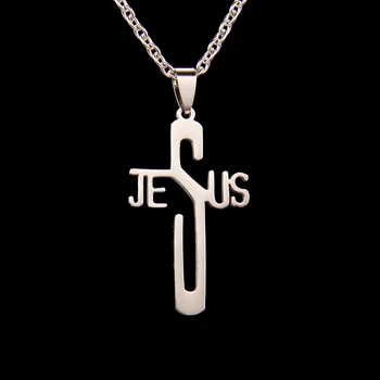 Высококачественное ожерелье из нержавеющей стали с буквами Библии с буквами Иисуса Креста, лучший подарок для молитвы Изображение