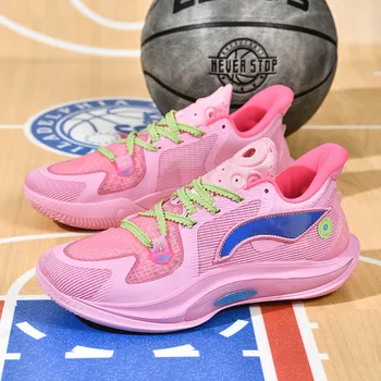  Высококачественные розовые мужские кроссовки-корзины Противоскользящая баскетбольная тренировочная обувь на открытом воздухе для мужчин Амортизирующие мужские кроссовки на шнуровке Изображение