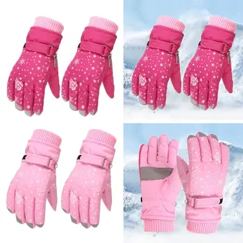 Девочки Снег Сноуборд Ветрозащитные детские велосипедные перчатки Детские лыжные перчатки На открытом воздухе Спортивные варежки Лыжи Изображение