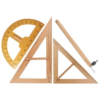 Деревянный математический геометрический набор, циркуль, треугольная линейка Канцелярские принадлежности для учителей Чертежник Инженеры по меловой доске Черчение Изображение