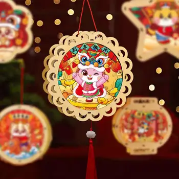 Детский фонарь ручной работы Деревянный фонарь дракона с кисточками 2024 Год Дракона Китайский Новый год Весенний фестиваль Украшение для детей Изображение